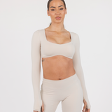 MONROE LONG SLEEVE CROP - PEARL